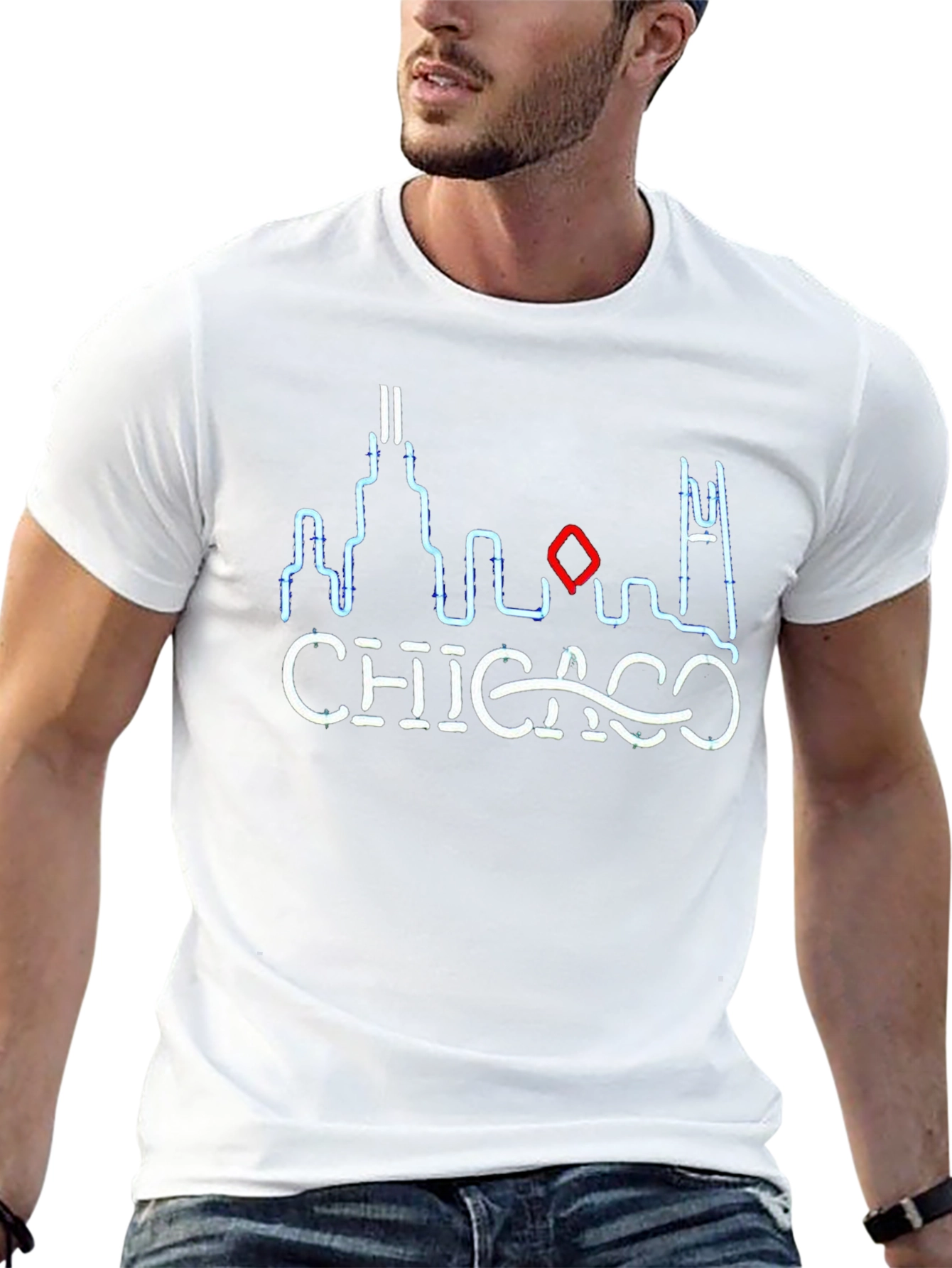 Chicago Skyline Neon Graphic Tee - Black