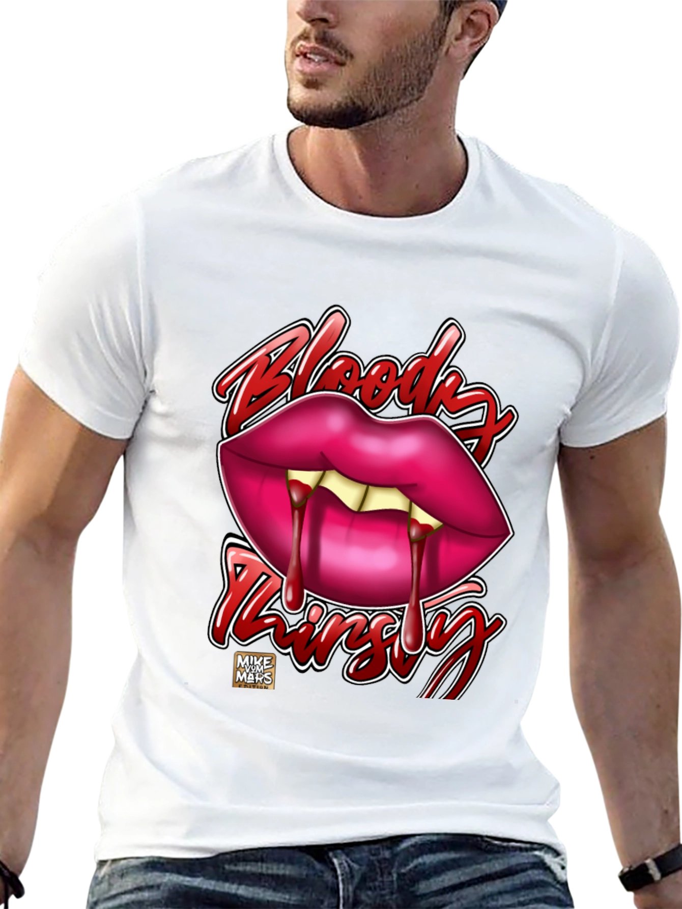 Bloody Thirsty Vampire Lips Graphic Tee - Black