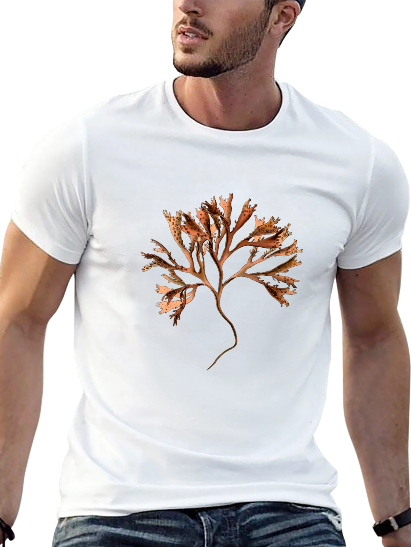 Botanical Seaweed Print Black T-Shirt