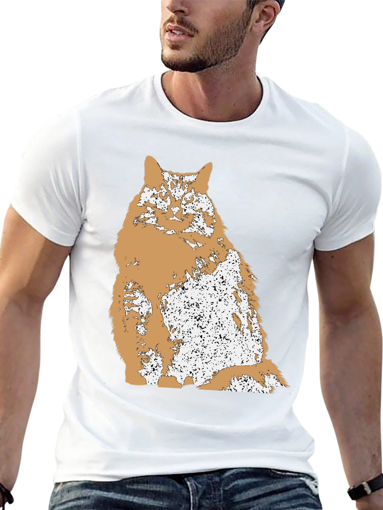 Distressed Cat Graphic T-Shirt - Black
