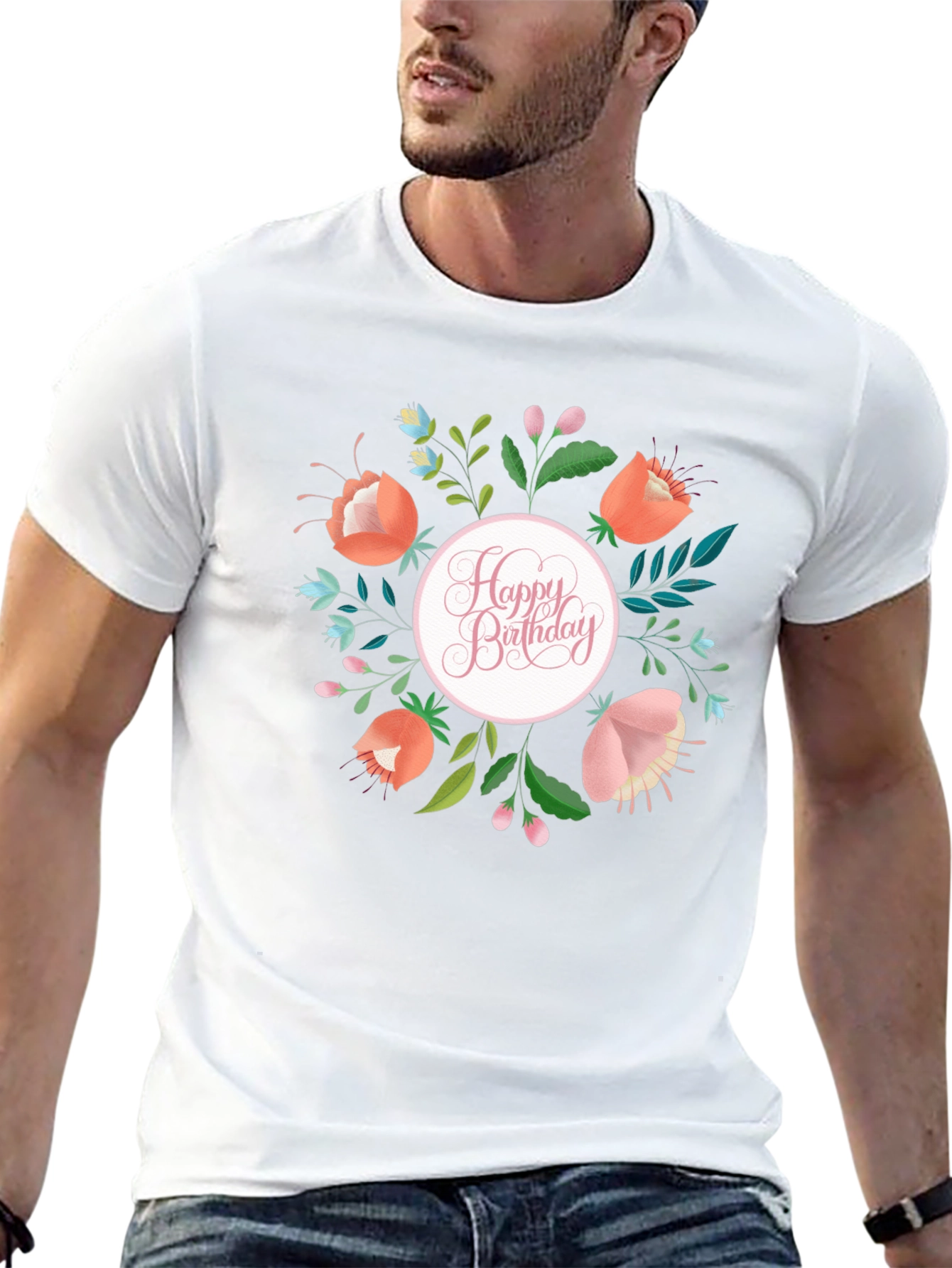 Floral Happy Birthday T-Shirt - Stylish Celebration