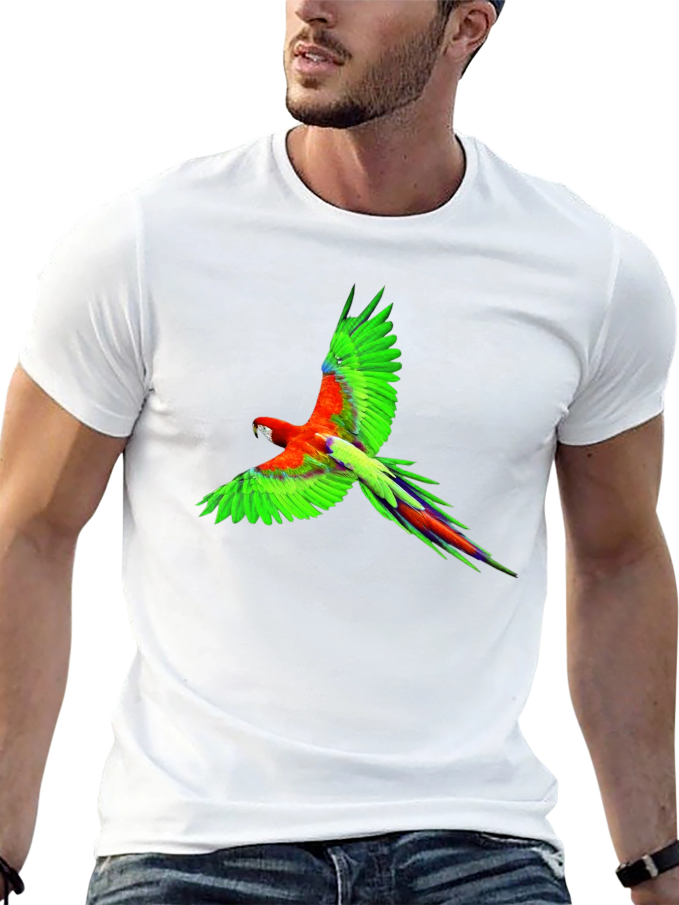 Tropical Parrot Graphic Print Black T-Shirt