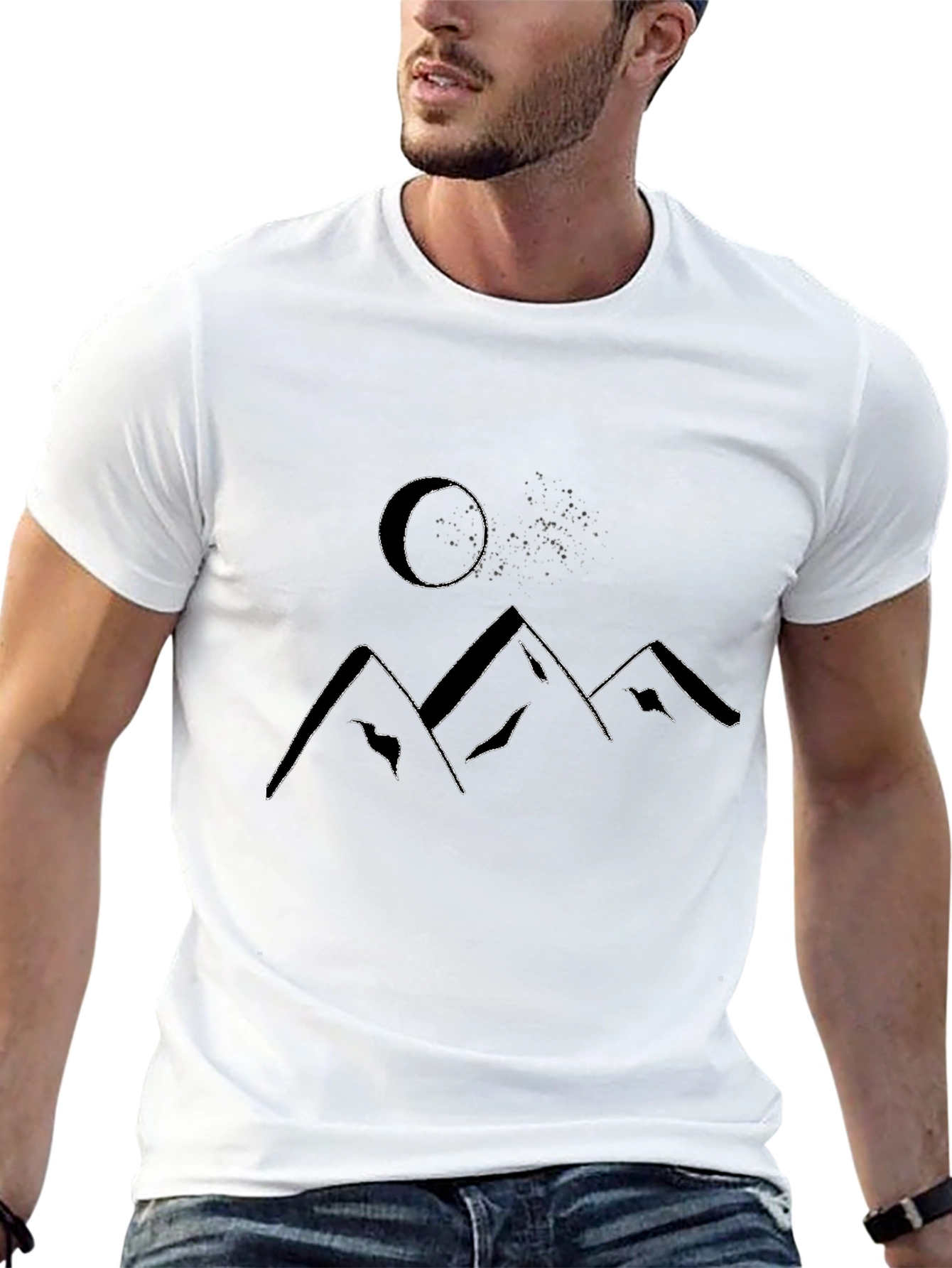 Mens Black T-Shirt - Mountain & Moon Graphic Tee