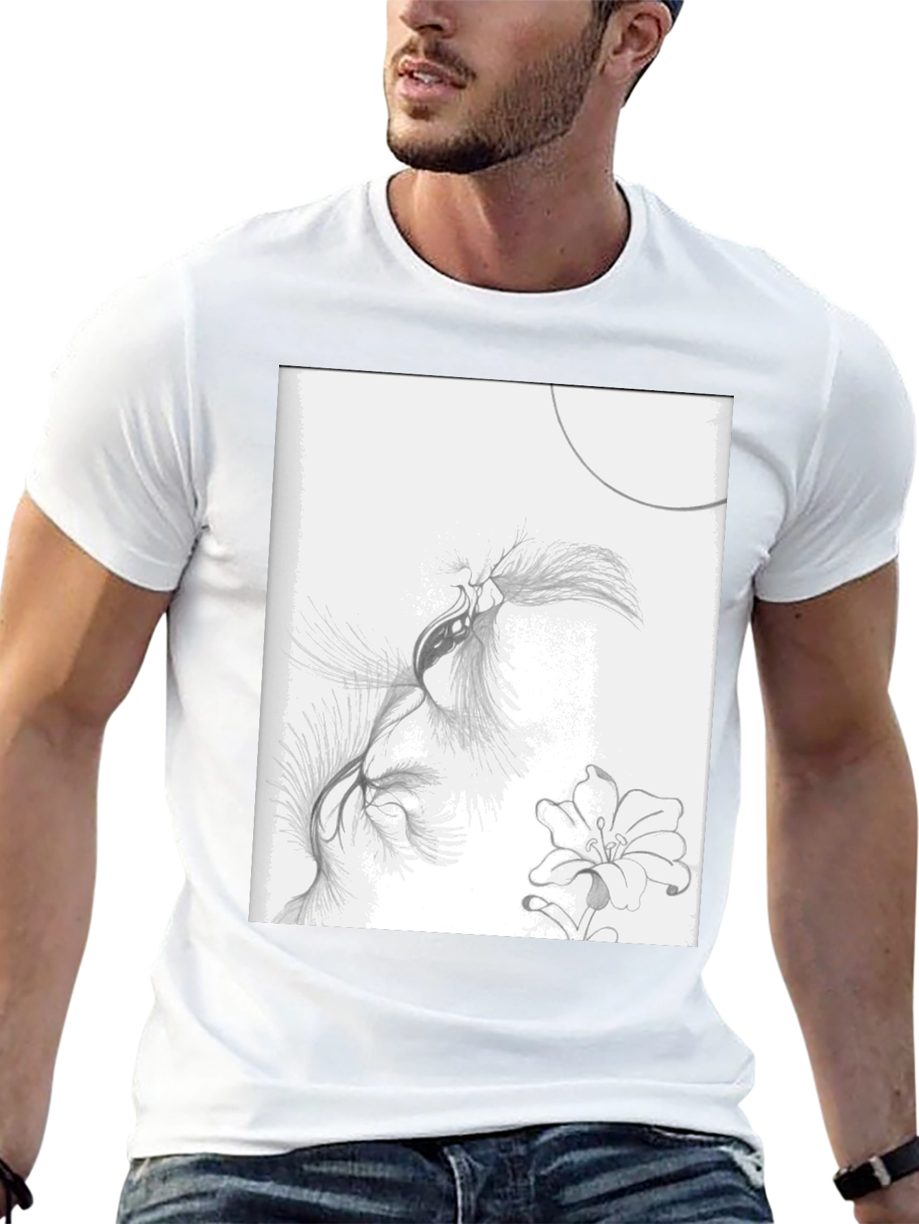 Abstract Floral Sketch Black T-Shirt