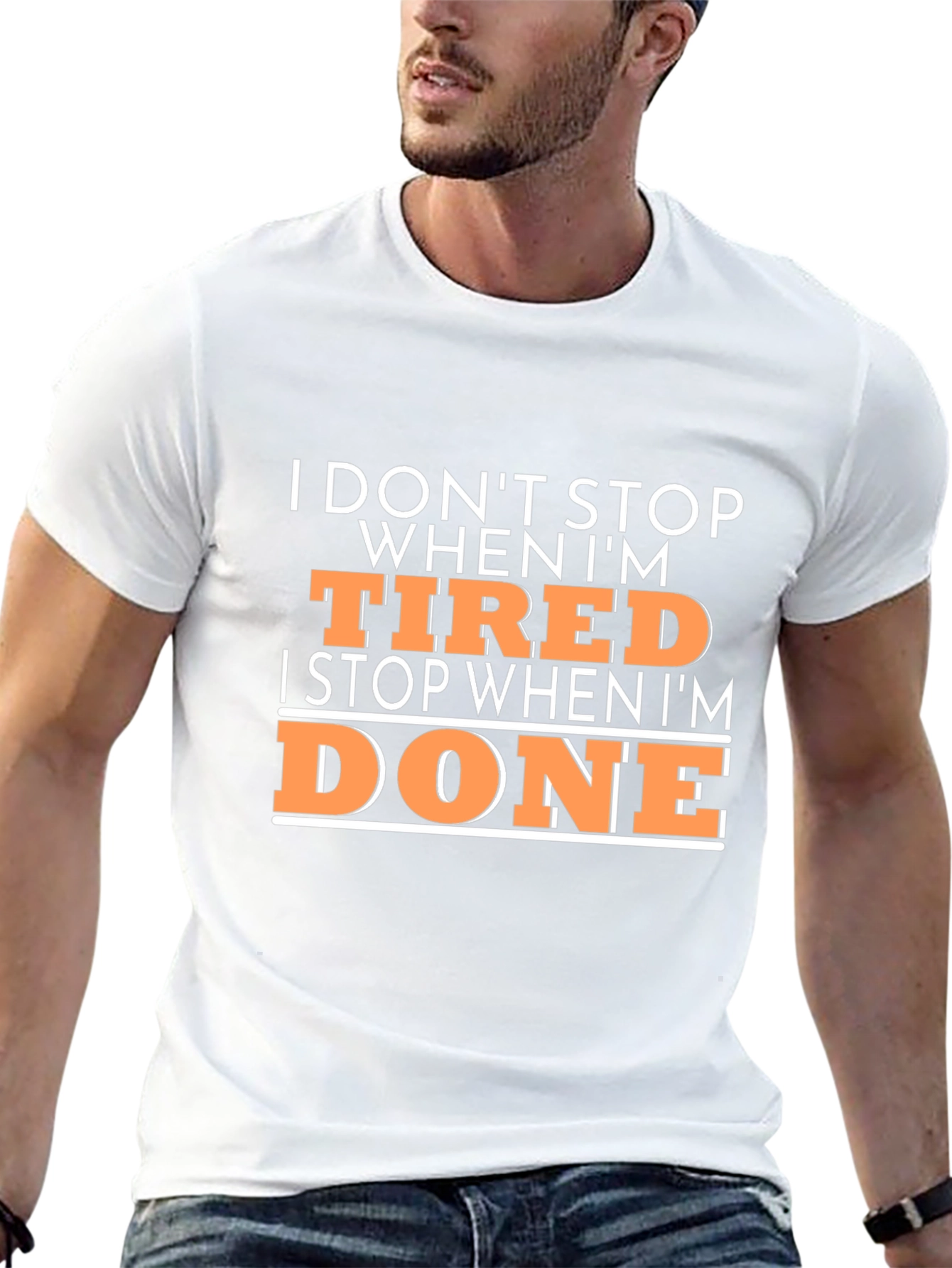Motivational Mens Black T-Shirt - Dont Stop When Tired