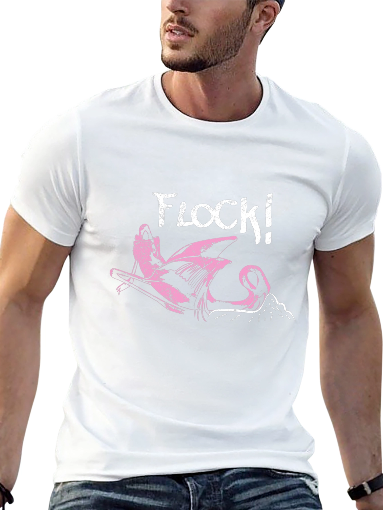 Flock! Flamingo Graphic Print Black T-Shirt