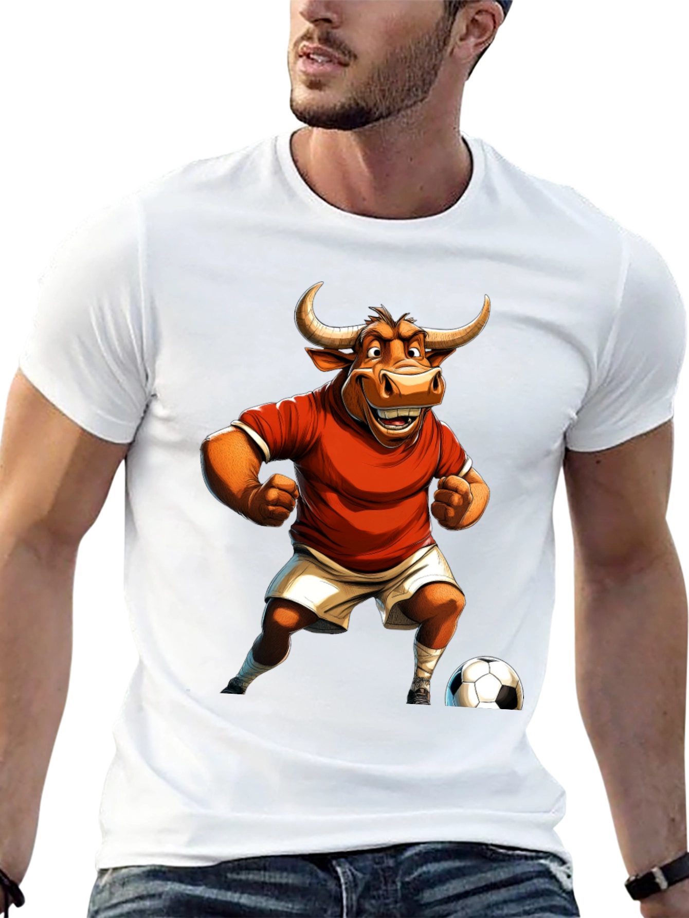 Bull Soccer Player Graphic Tee - Black