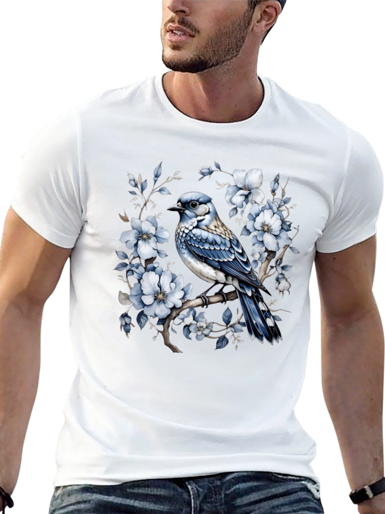 Blue Jay Floral T-Shirt - Nature Inspired Tee