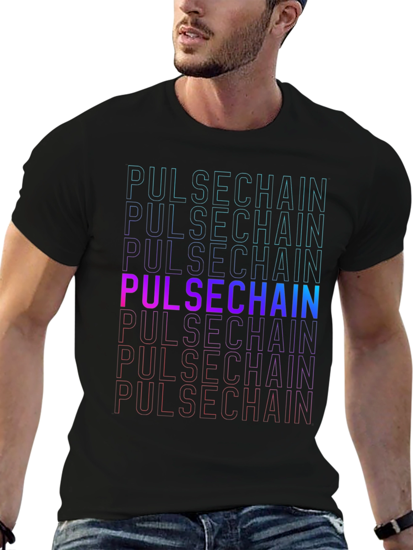 Pulsechain Mens Black Graphic T-Shirt