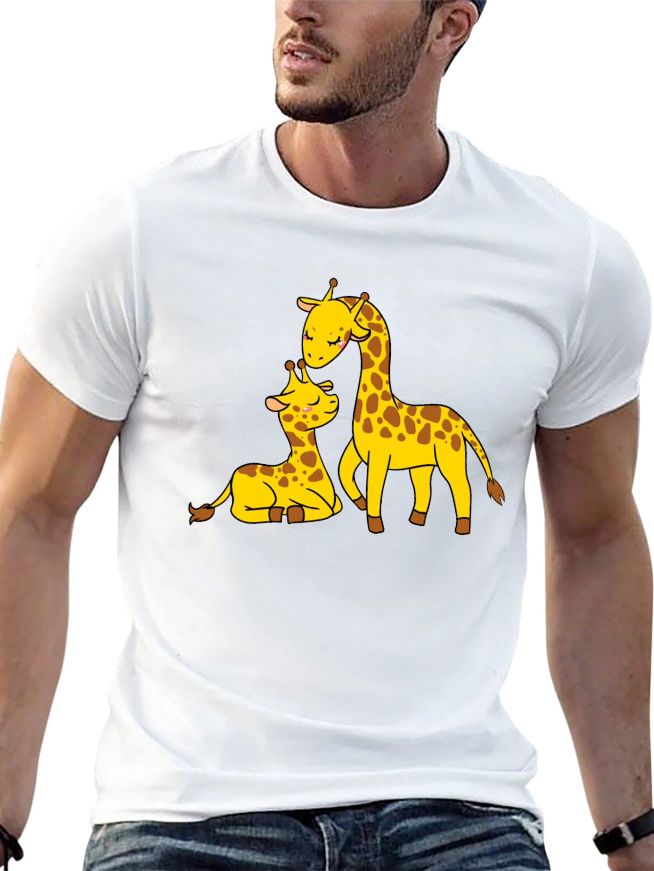 Cute Giraffe Family Black T-Shirt
