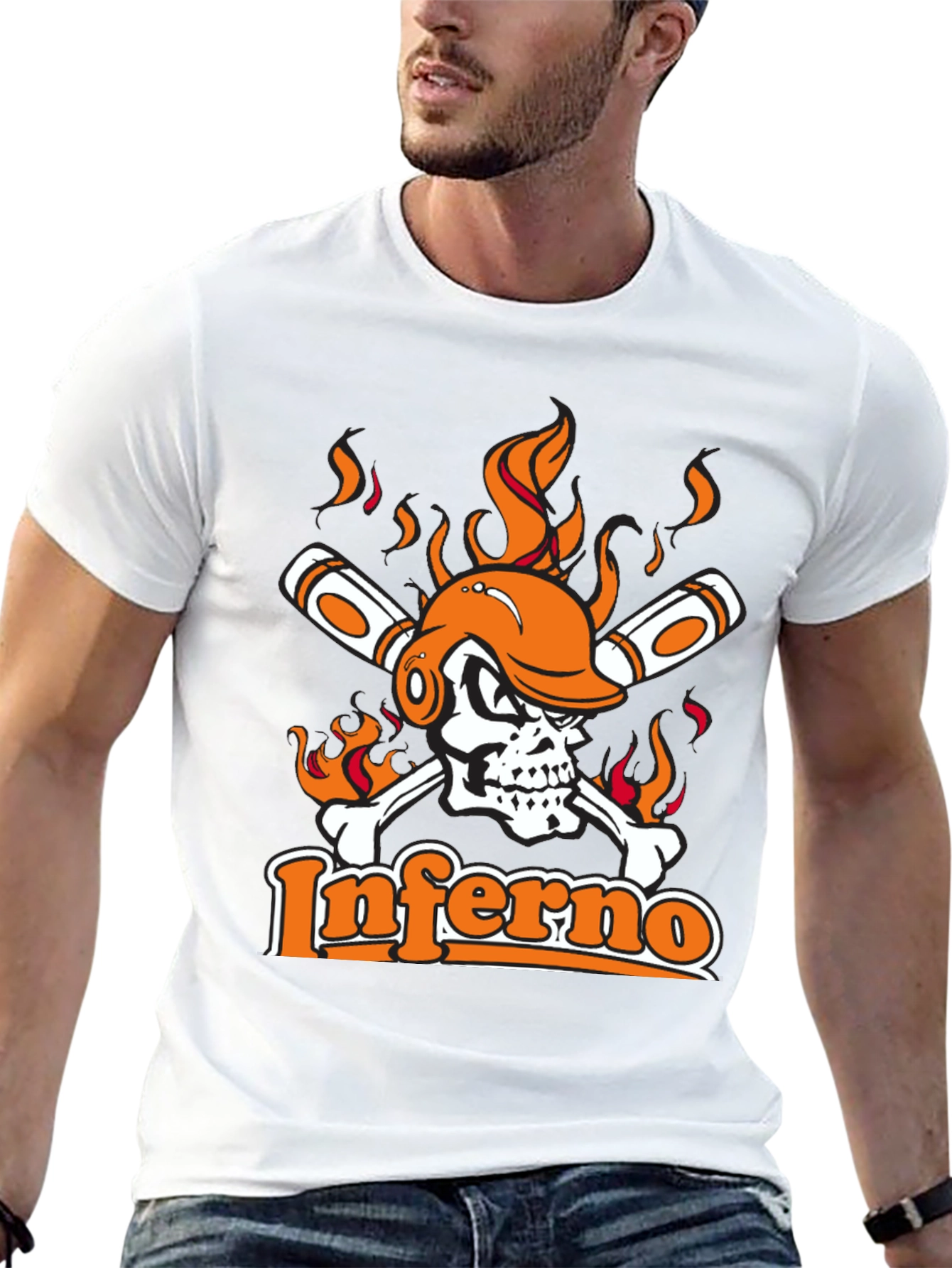 Inferno Baseball Skull Graphic Tee - Black