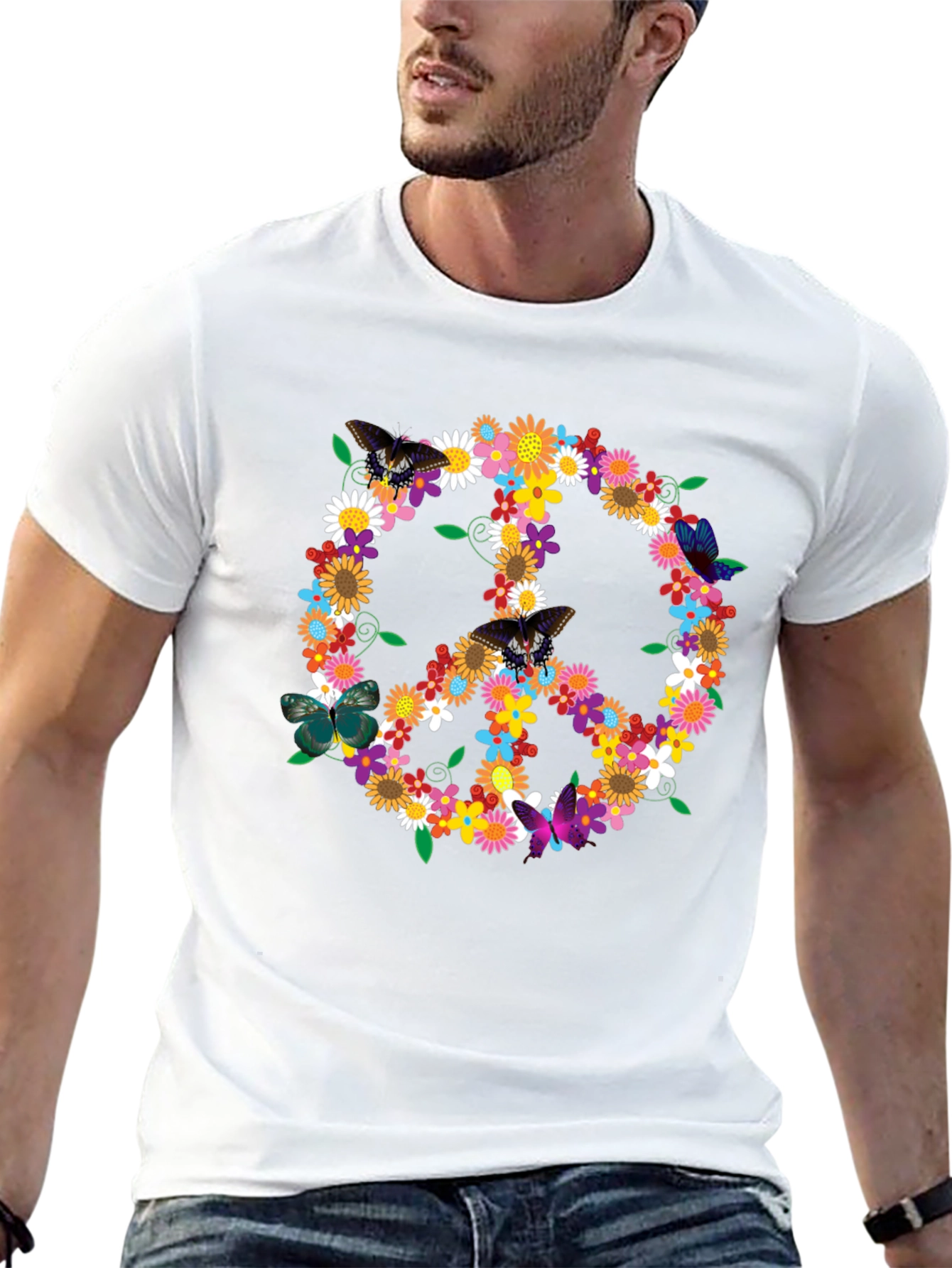 Floral Peace Sign Graphic T-Shirt
