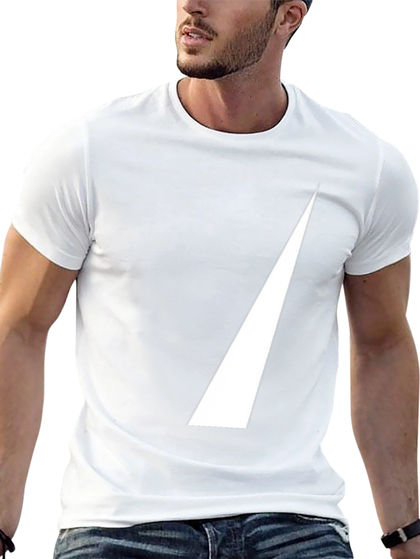 Mens Black T-Shirt with White Triangle Design