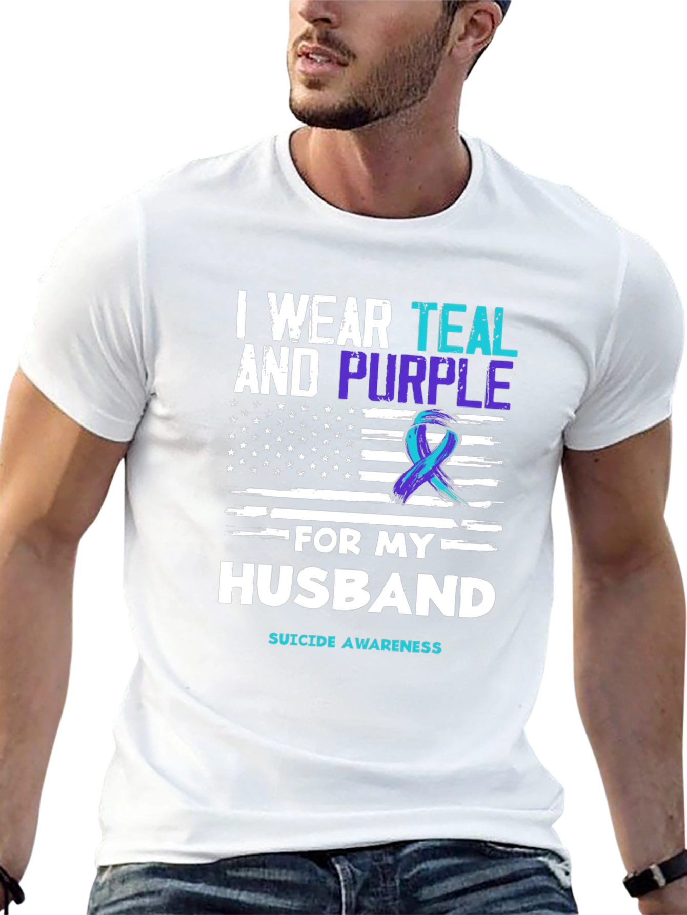 Teal and Purple Suicide Awareness Husband T-Shirt