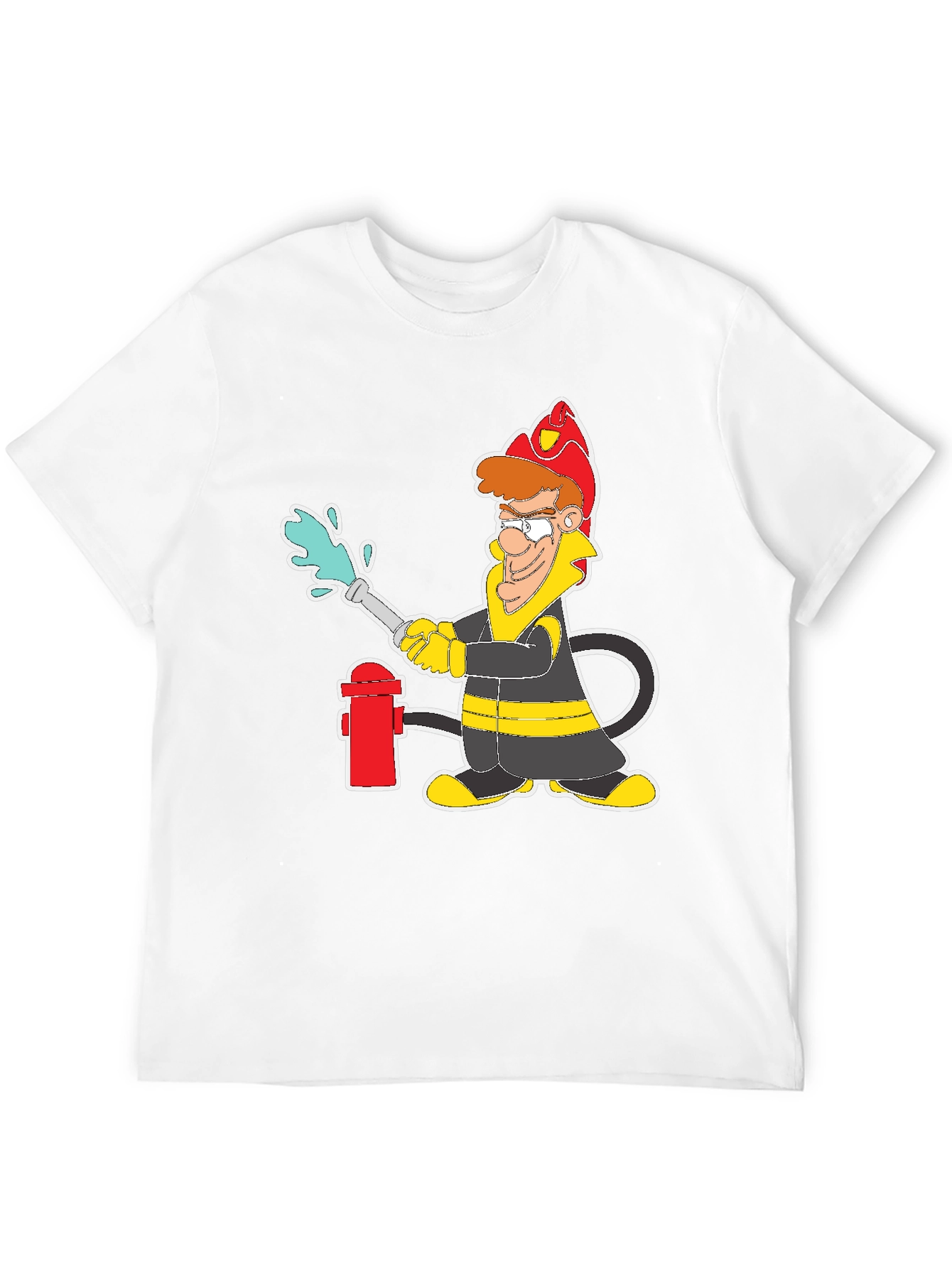 Cartoon Firefighter Graphic T-Shirt