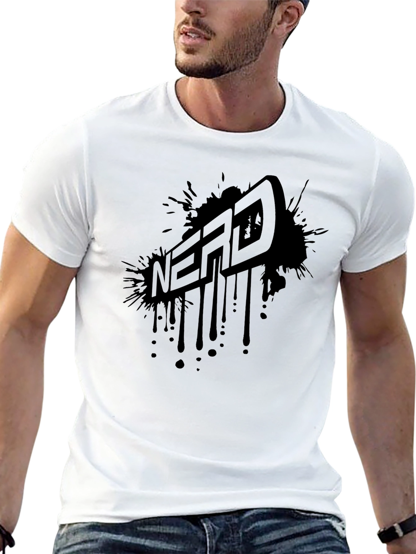 Nerd Splatter Graphic Tee - Cool Black T-Shirt