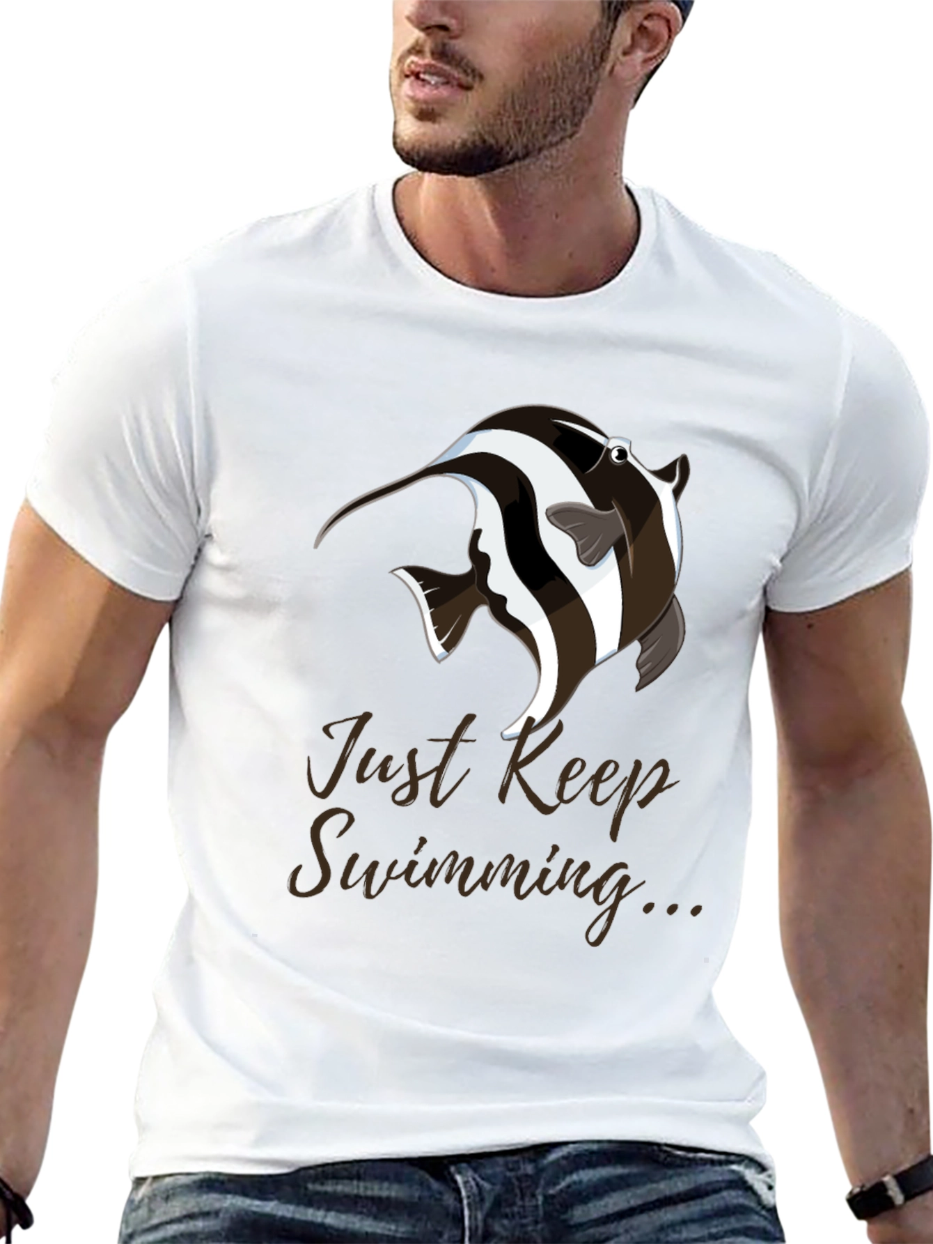Just Keep Swimming T-Shirt - Black Cotton Blend