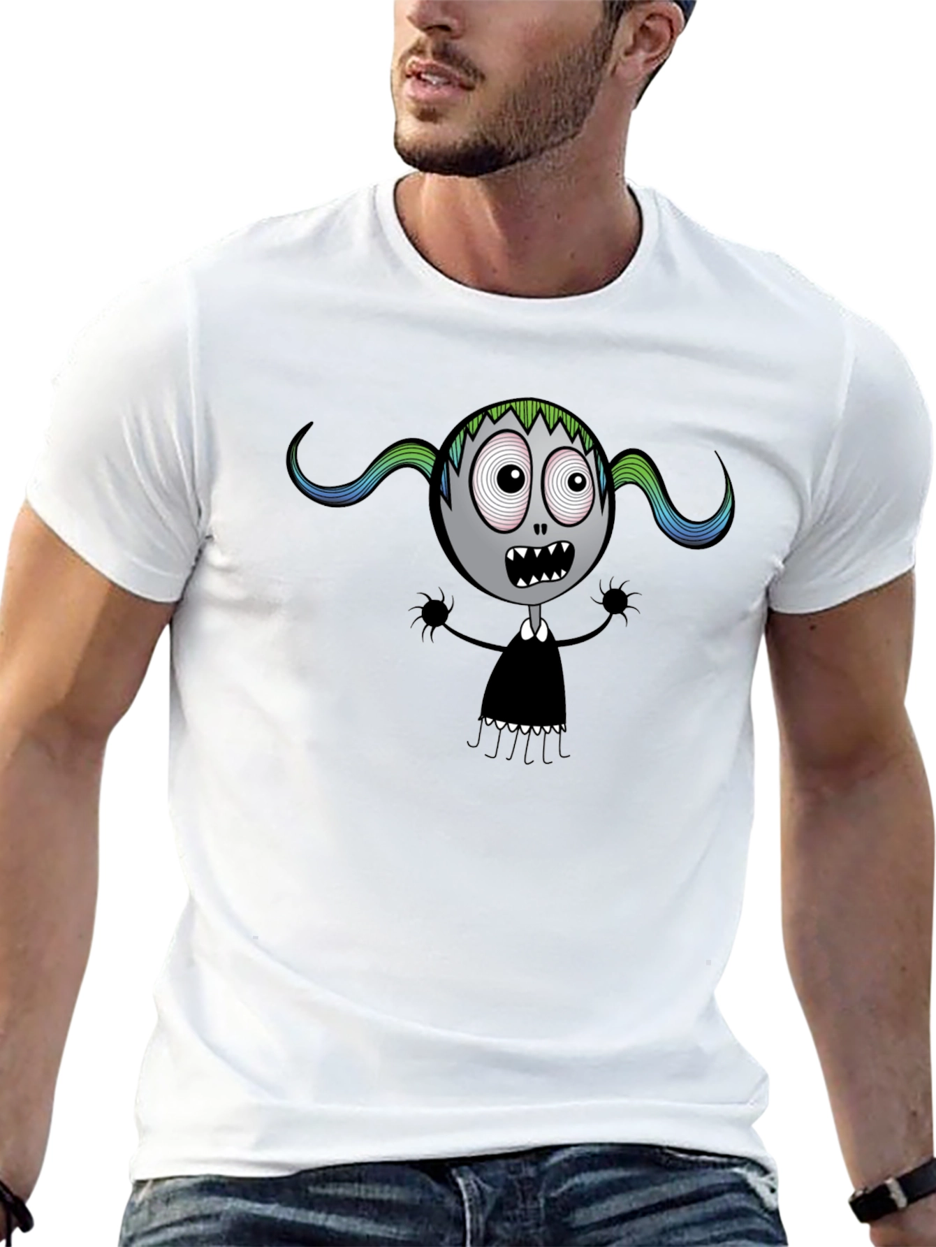 Spooky Cartoon Character Black T-Shirt