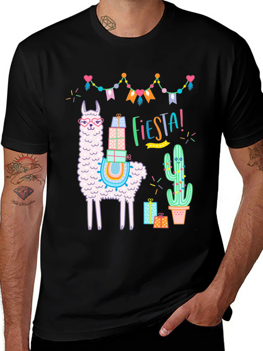 Fiesta Llama Graphic Tee - Black Cotton T-Shirt