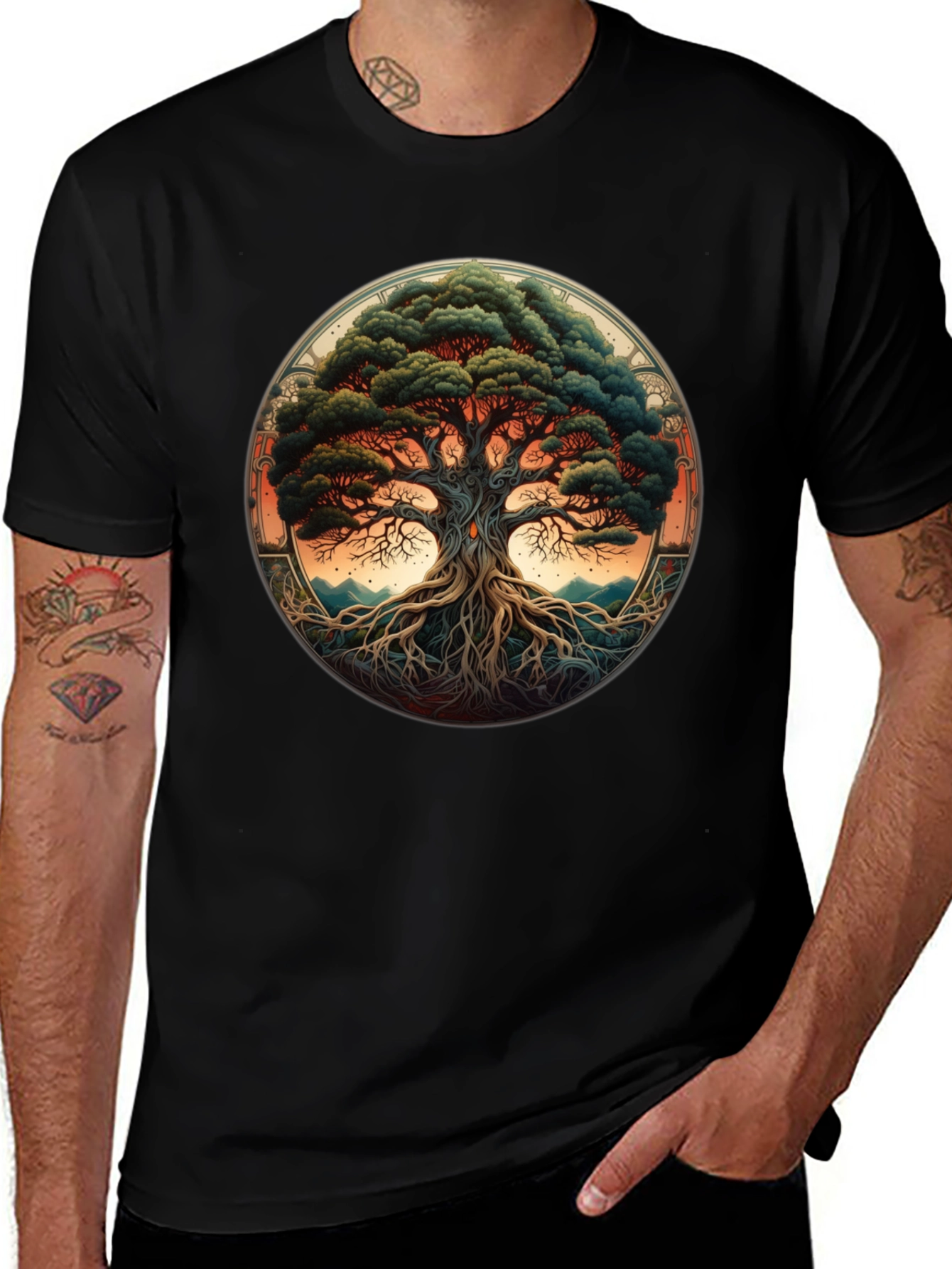 Tree of Life Graphic Tee - Black Cotton Blend