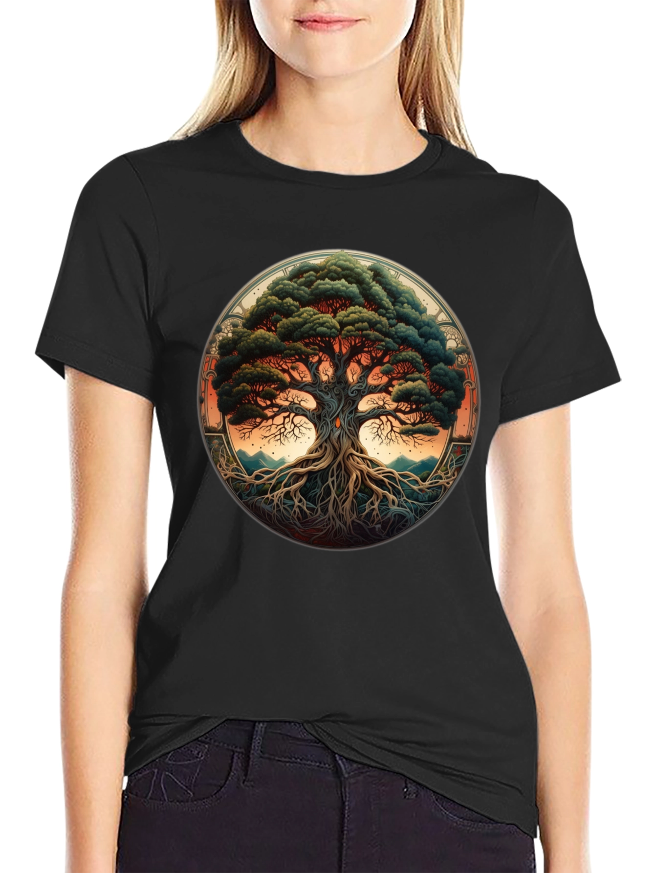 Tree of Life Graphic Tee - Black Cotton Blend