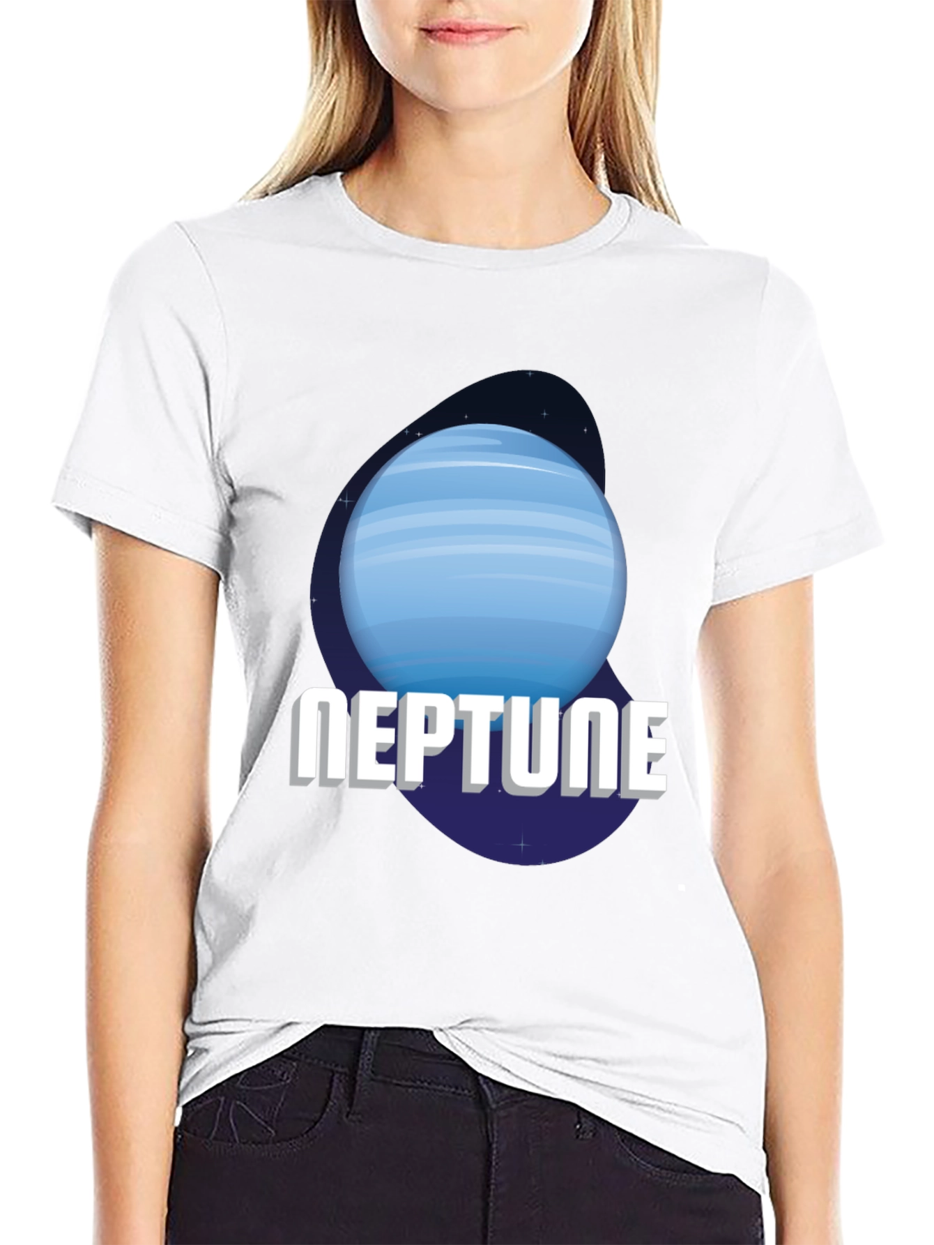 Neptune Planet Graphic Tee - Black Cotton T-Shirt