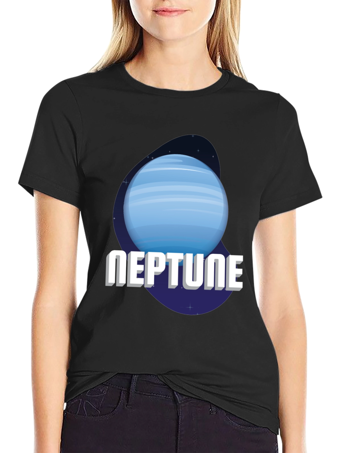 Neptune Planet Graphic Tee - Black Cotton T-Shirt