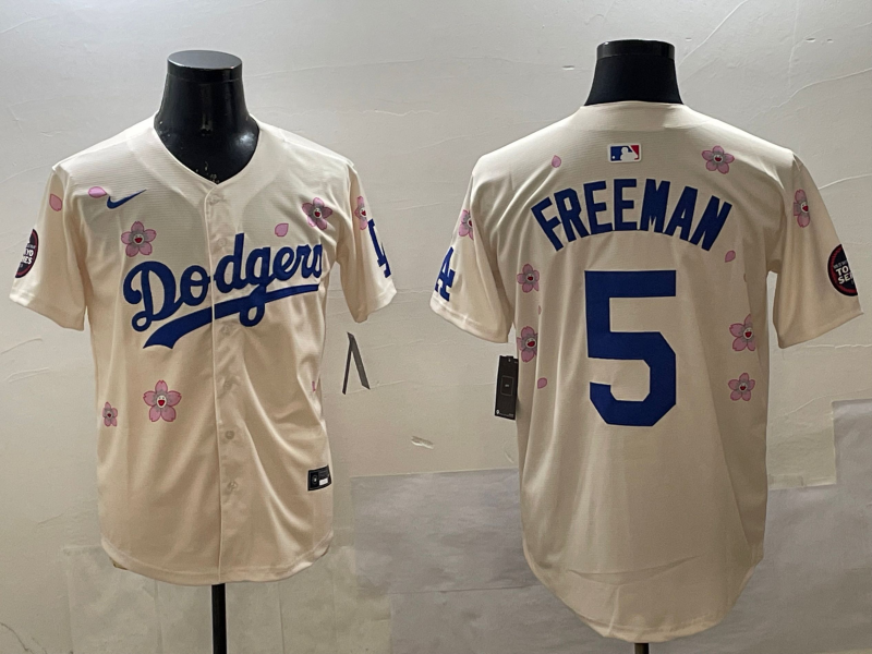 Men's Los Angeles Dodgers Freddie Freeman #5 Cream Alternate Team Jerseys