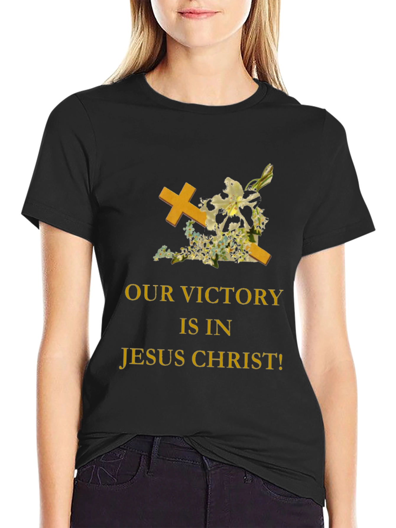 Faith-Based Black T-Shirt: Jesus Christ Victory Design