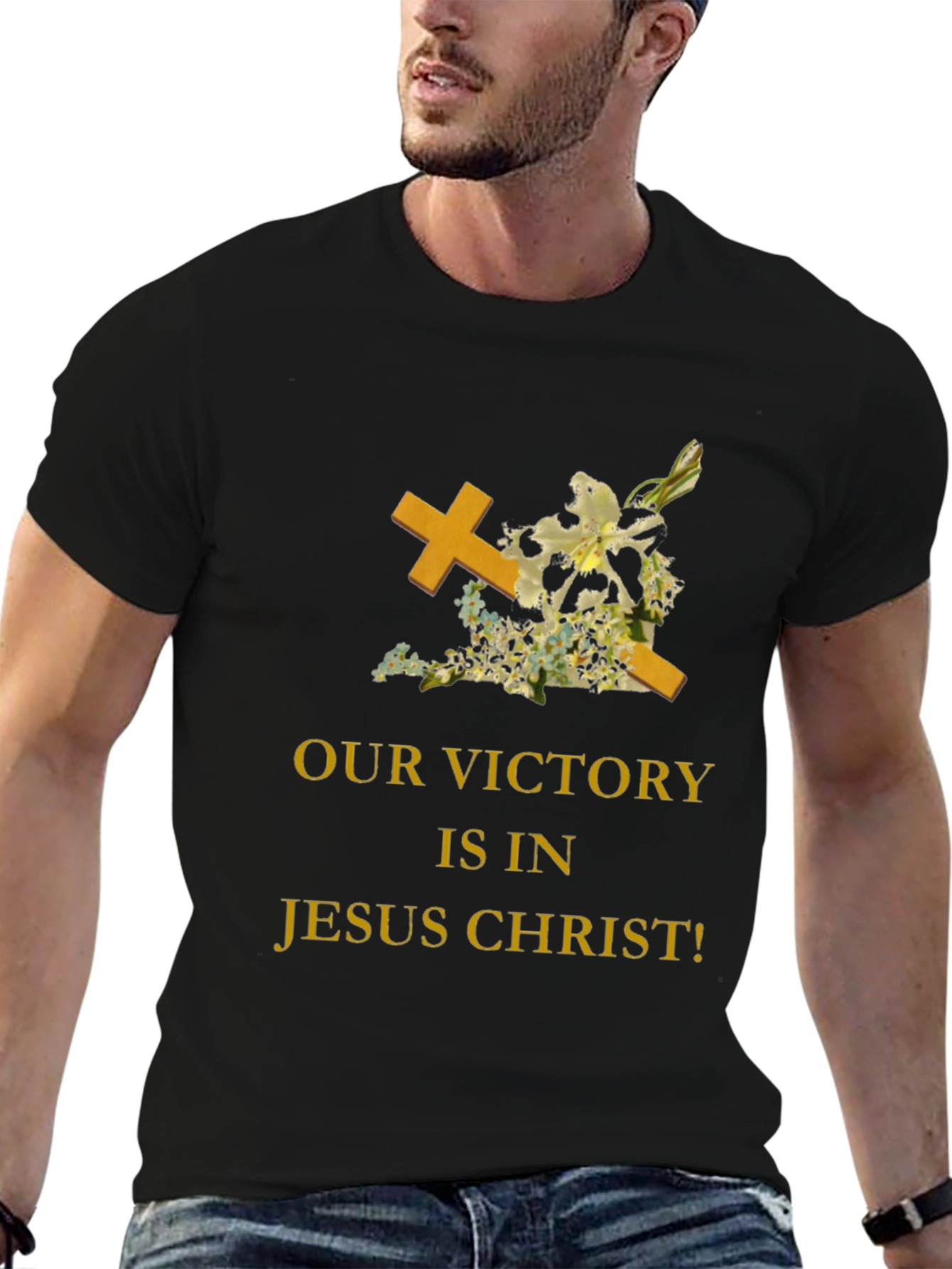 Faith-Based Black T-Shirt: Jesus Christ Victory Design