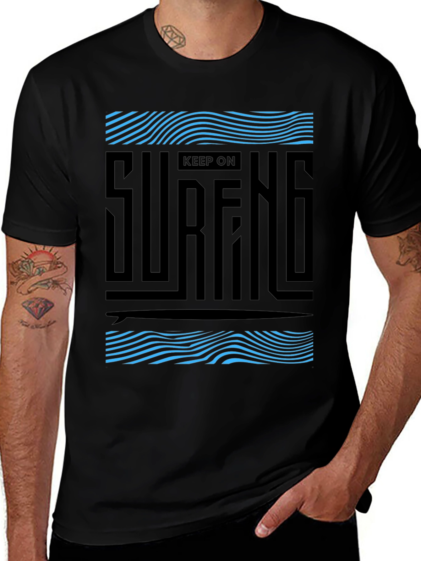 Keep On Surfing Graphic Black Tee