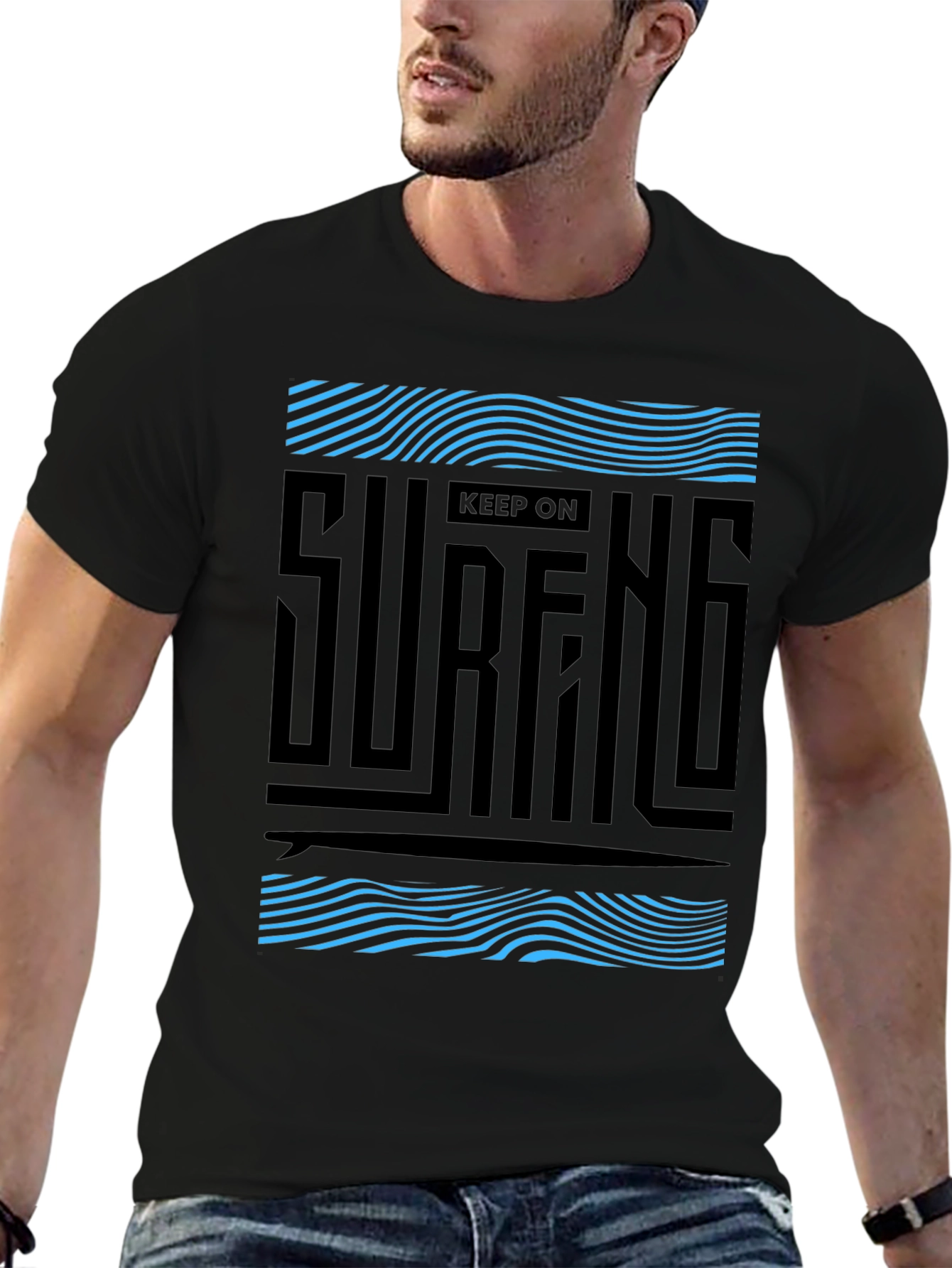 Keep On Surfing Graphic Black Tee