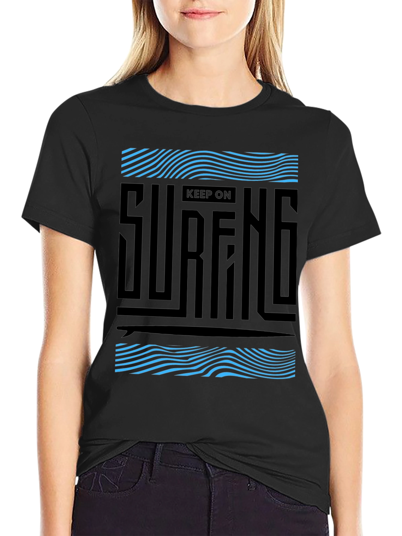 Keep On Surfing Graphic Black Tee