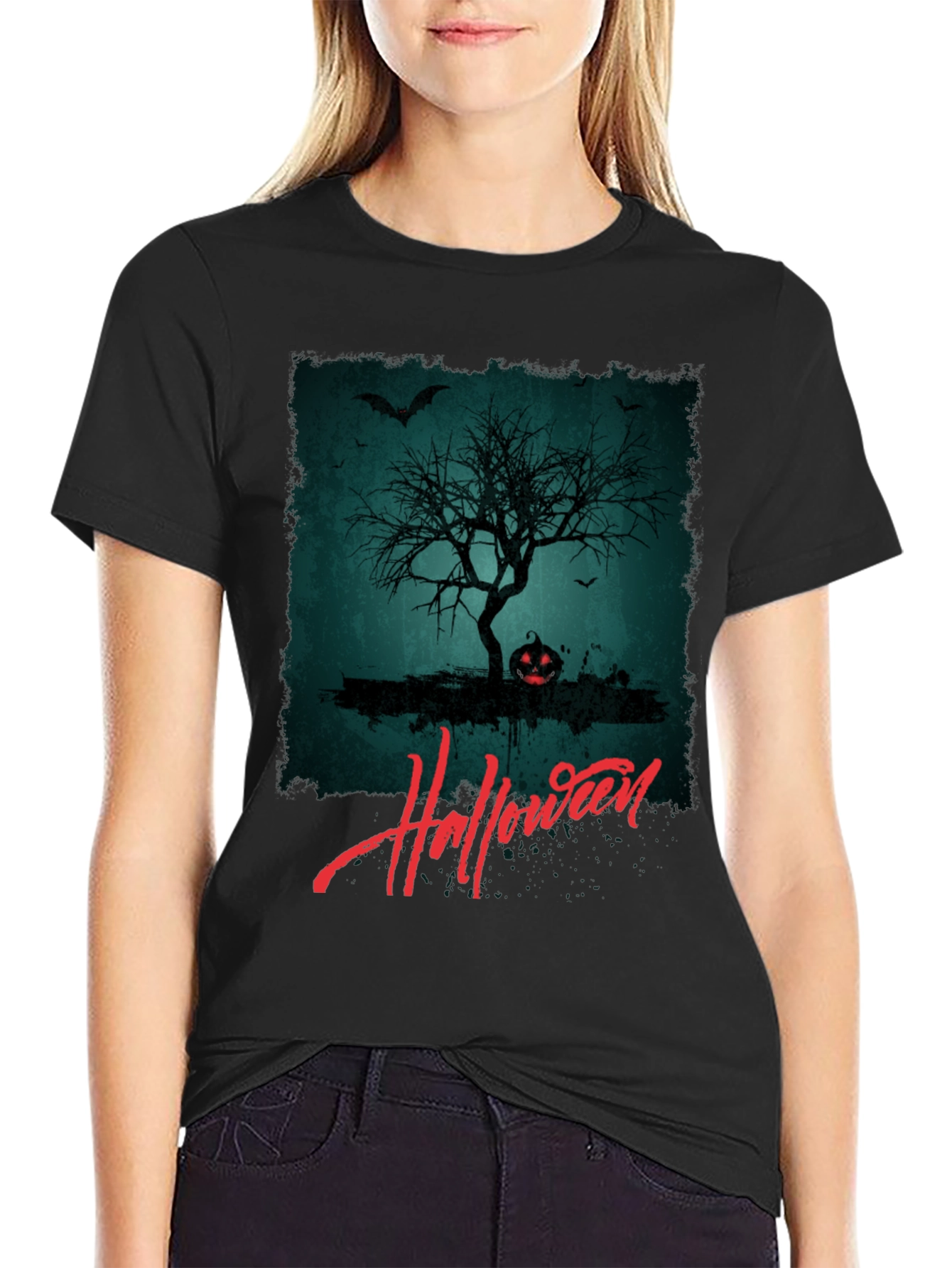 Halloween Tree Graphic Tee - Spooky Season Shirt