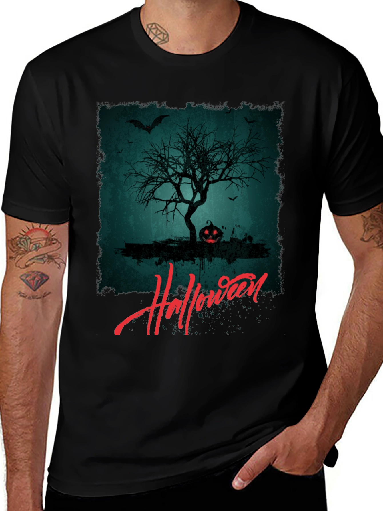Halloween Tree Graphic Tee - Spooky Season Shirt