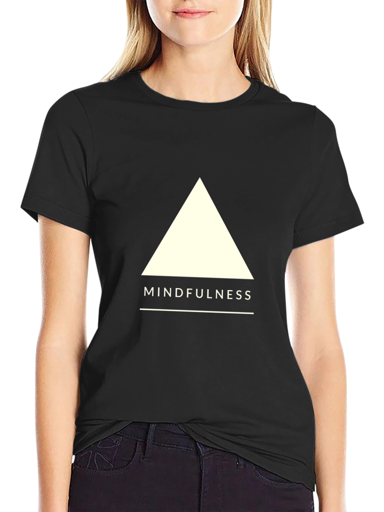Mindfulness Triangle Graphic Tee - Soft Black Cotton