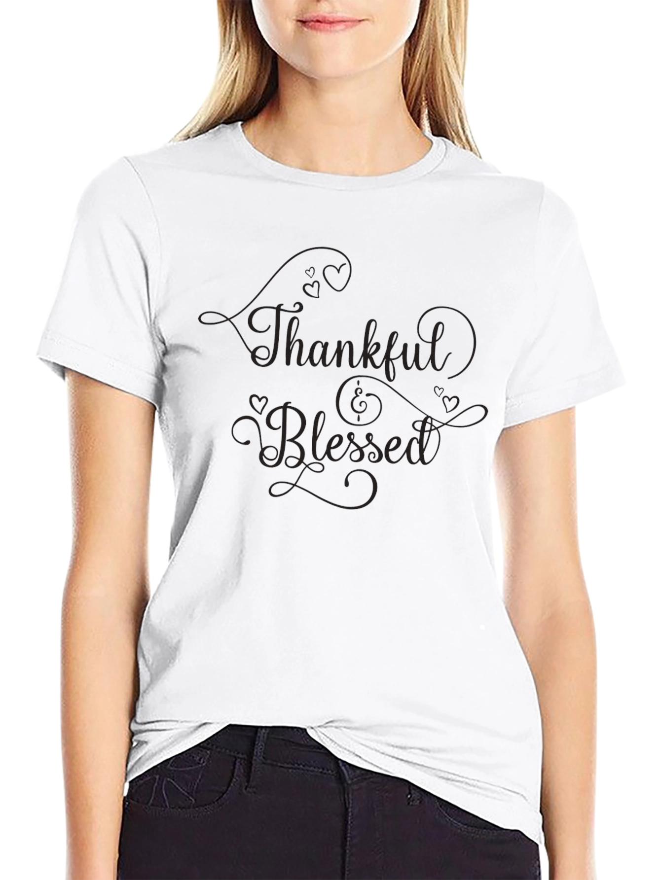 Thankful & Blessed Black Crewneck T-Shirt