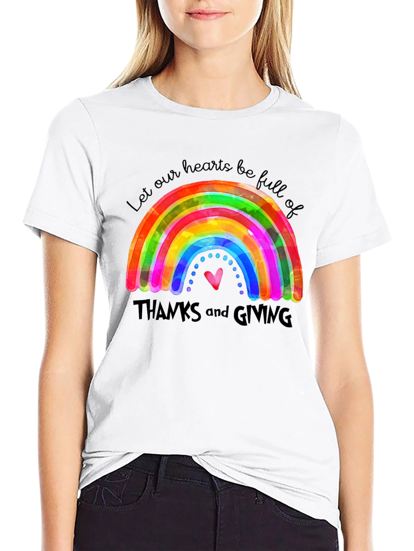 Thanksgiving Rainbow Heart T-Shirt - Gratitude Tee