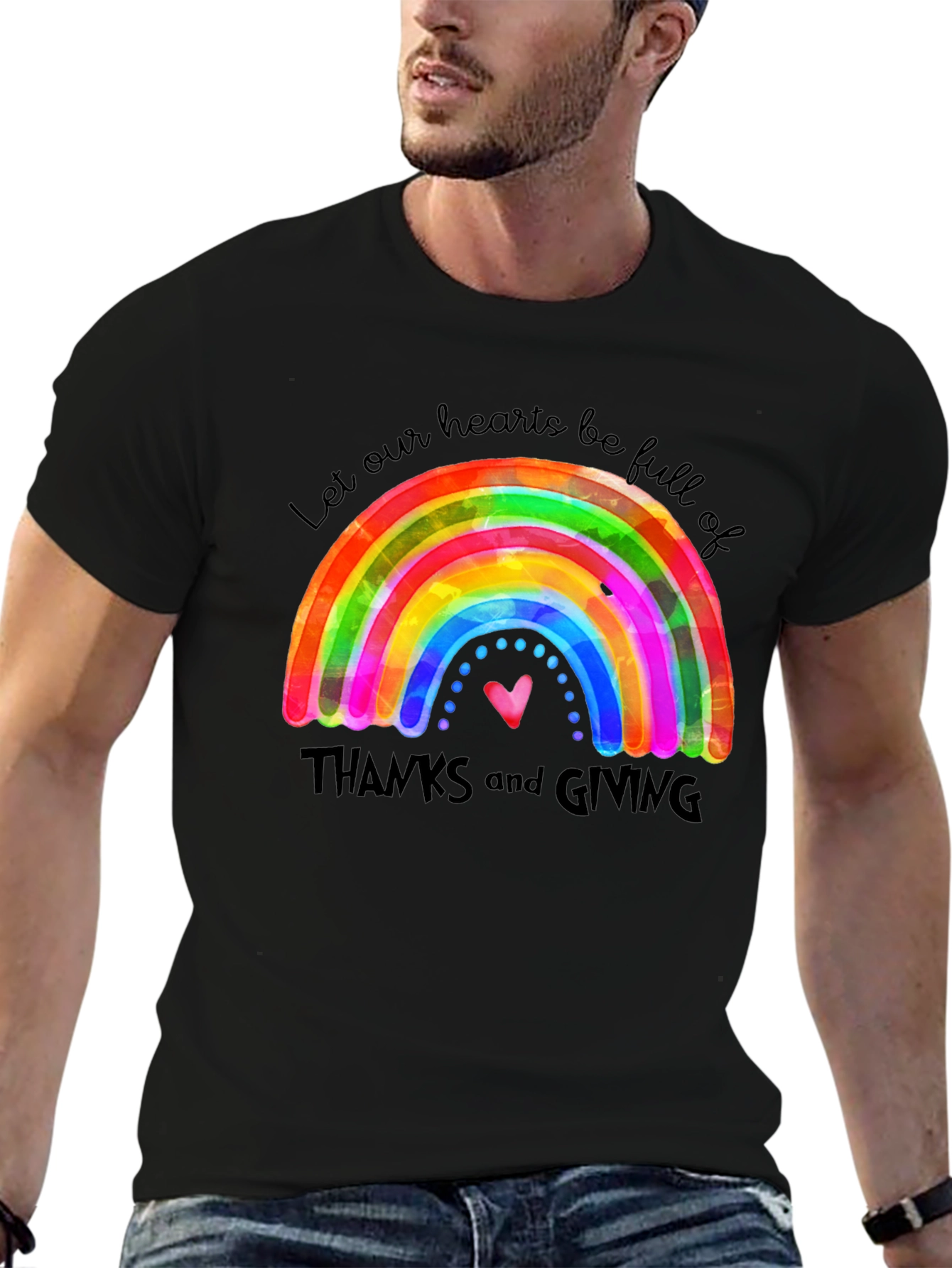 Thanksgiving Rainbow Heart T-Shirt - Gratitude Tee
