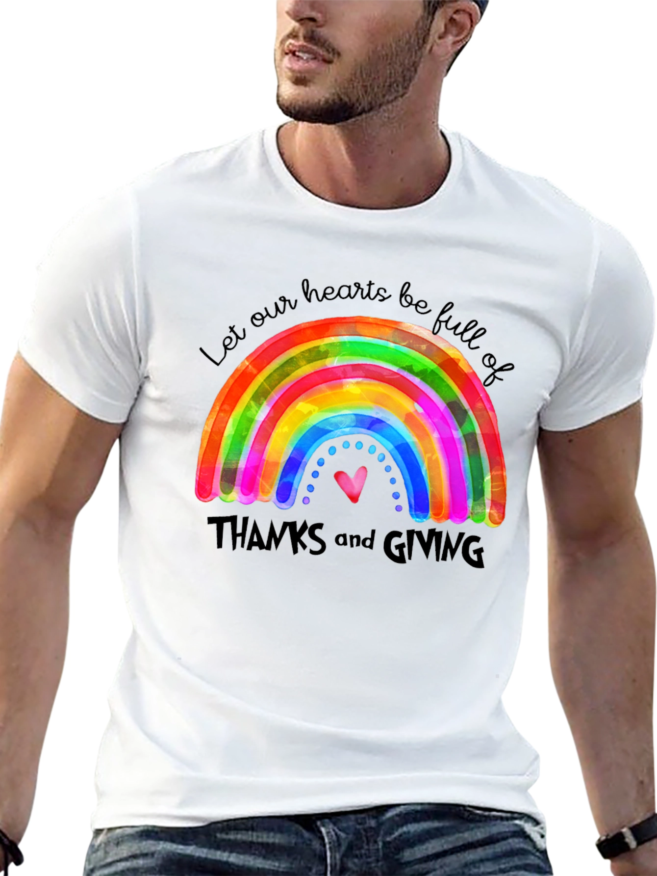 Thanksgiving Rainbow Heart T-Shirt - Gratitude Tee