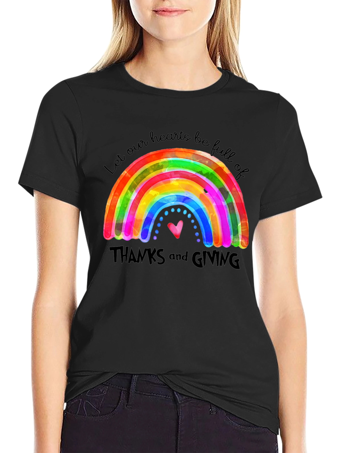 Thanksgiving Rainbow Heart T-Shirt - Gratitude Tee