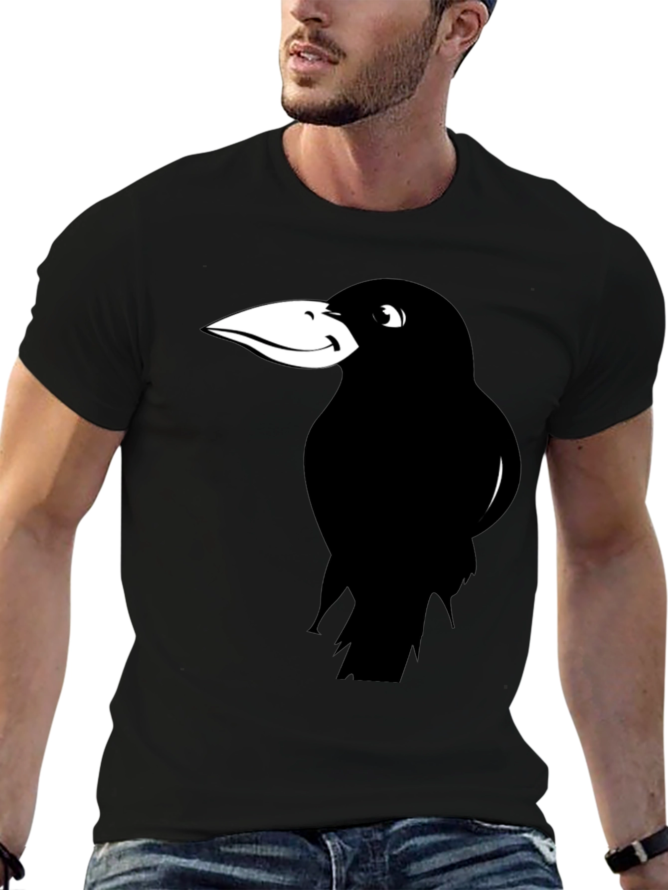 Raven Graphic Tee - Black Cotton Casual T-Shirt