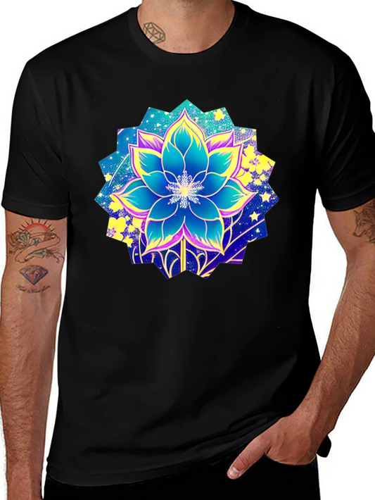 Floral Galaxy Print Black T-Shirt