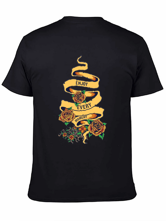 Enjoy Every Moment Floral Graphic Tee - Black