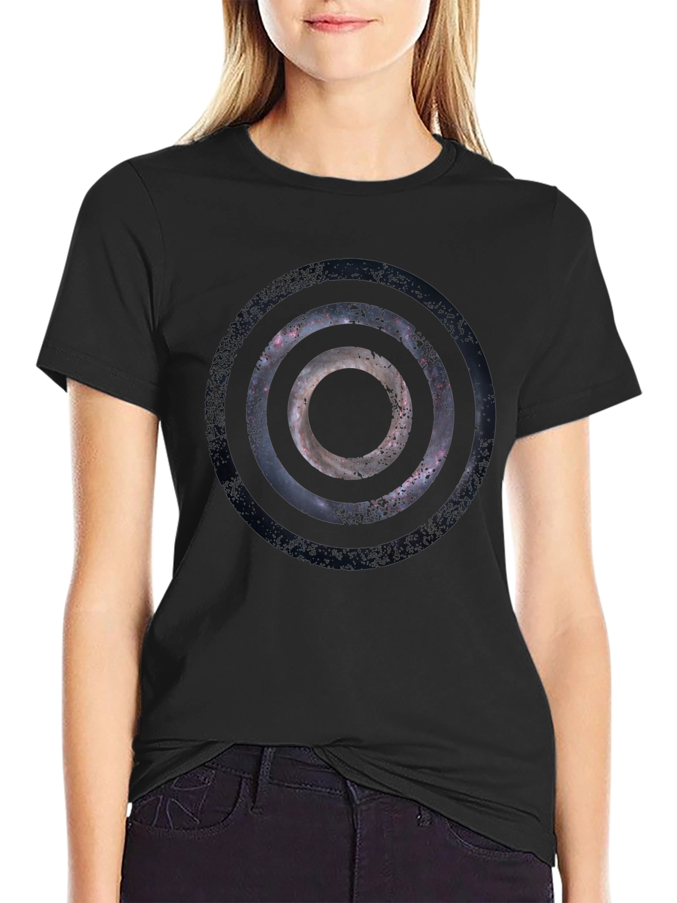 Abstract Galaxy Circle Graphic Tee - Black