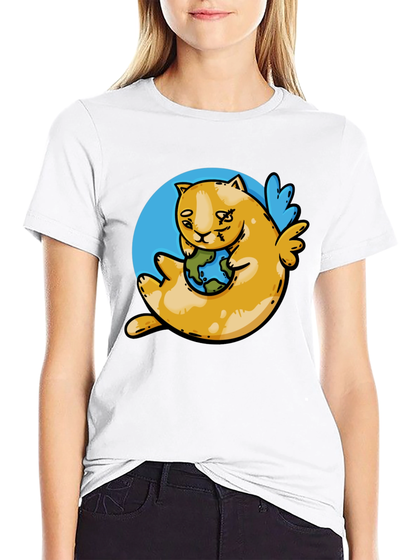 Cute Cat Holding Earth T-Shirt