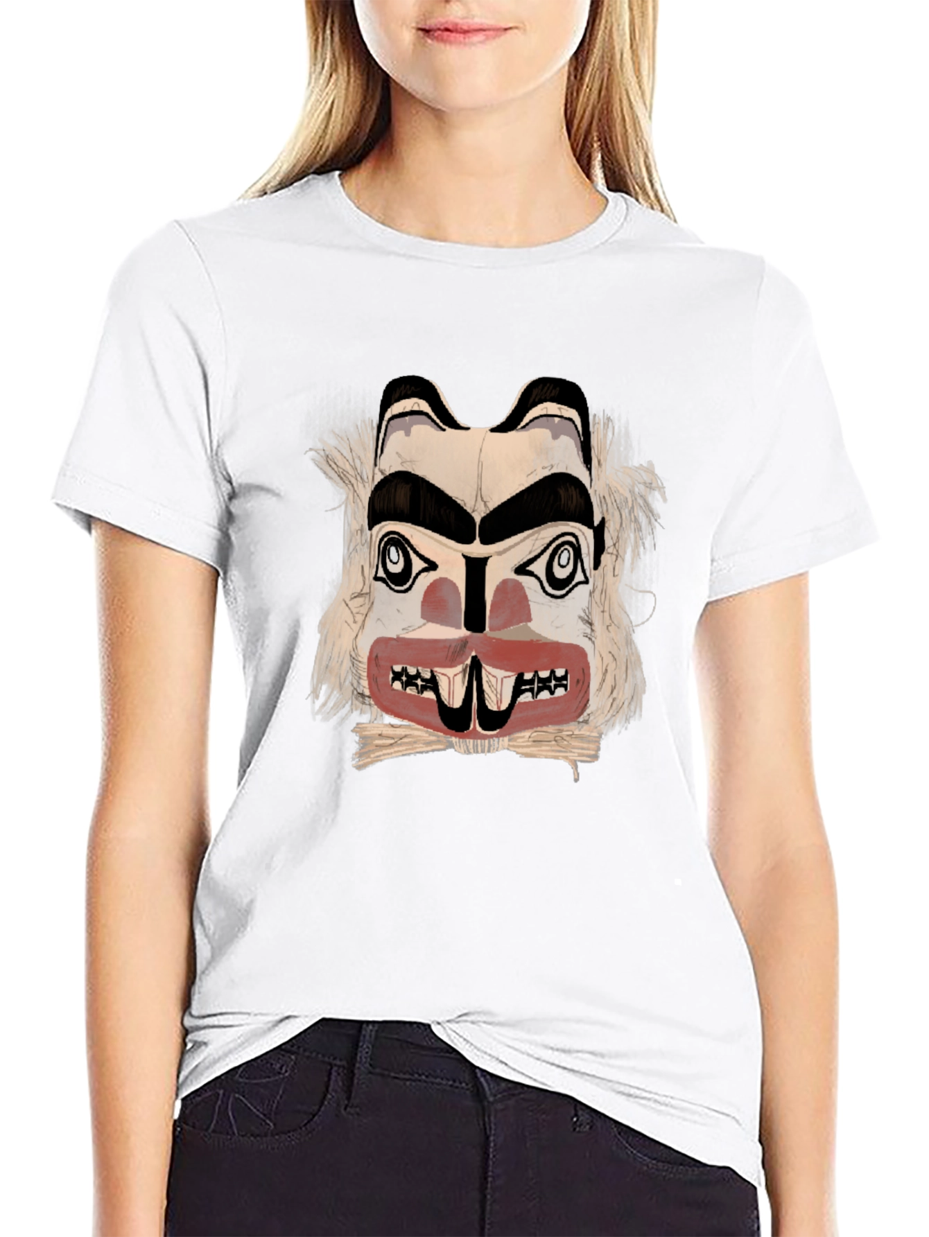 Graphic Tee: Native American Mask Design - Black