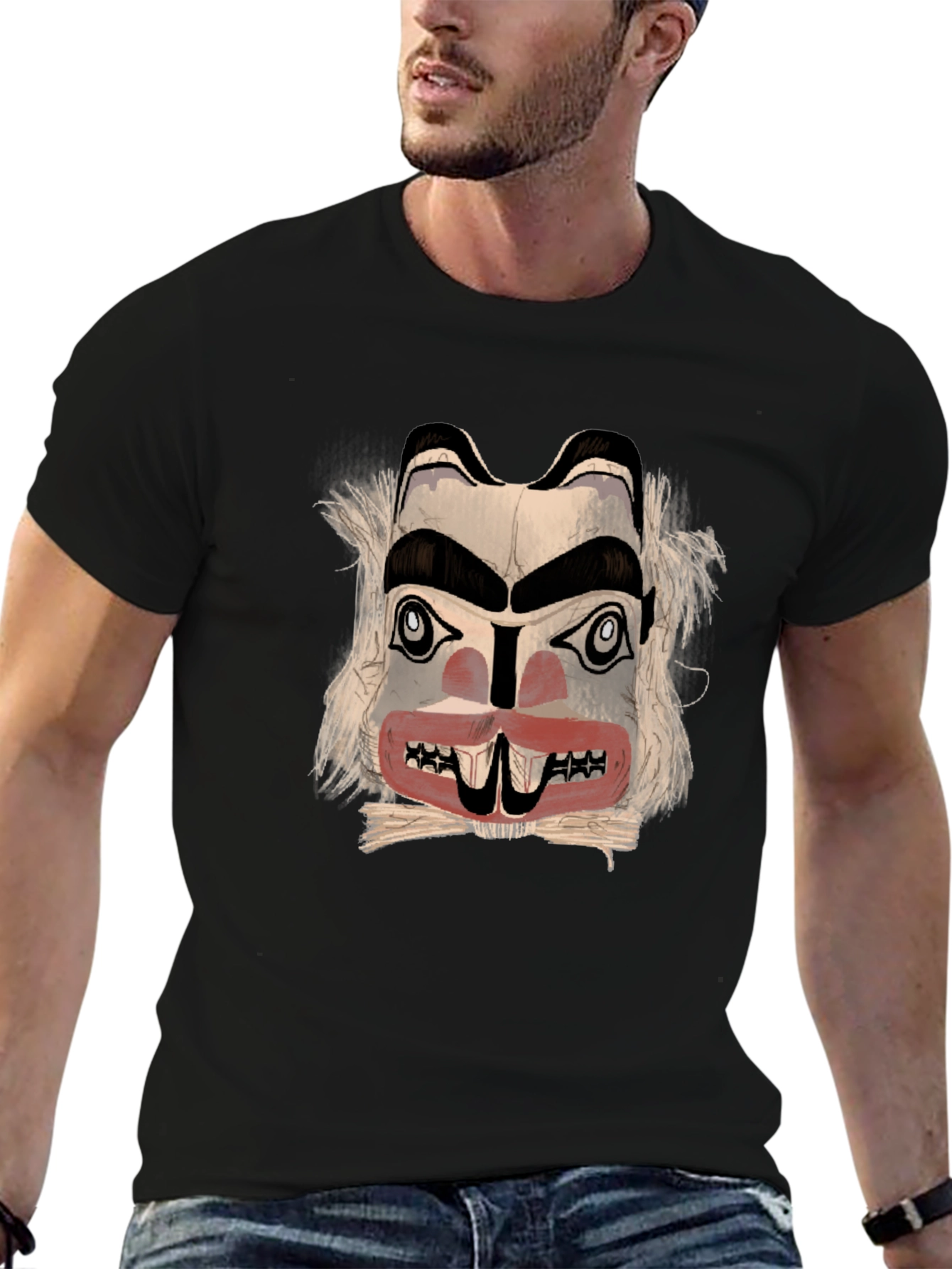 Graphic Tee: Native American Mask Design - Black
