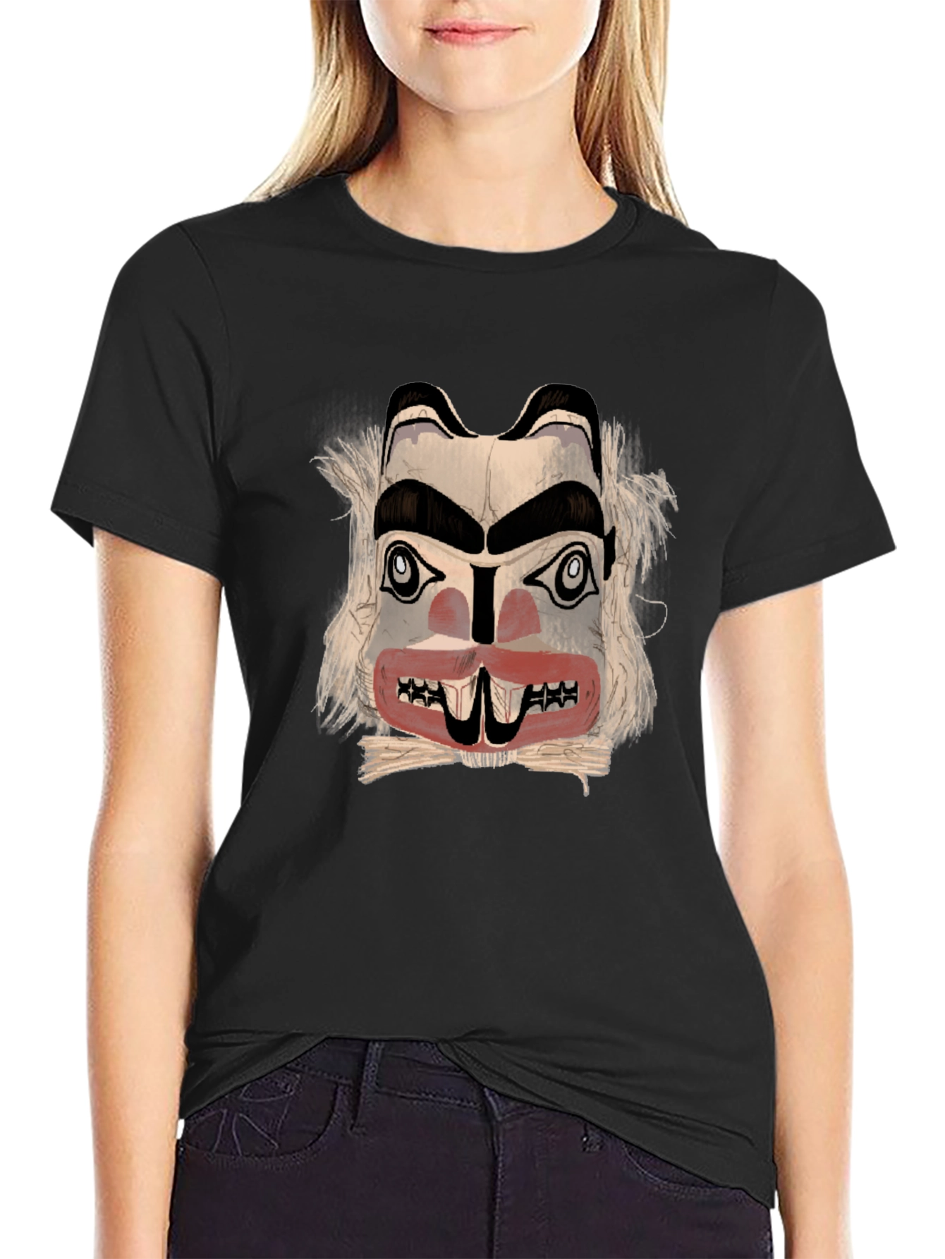 Graphic Tee: Native American Mask Design - Black