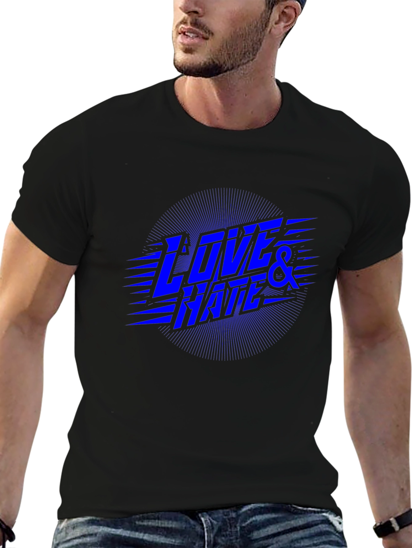 Love & Hate Graphic Print Black T-Shirt